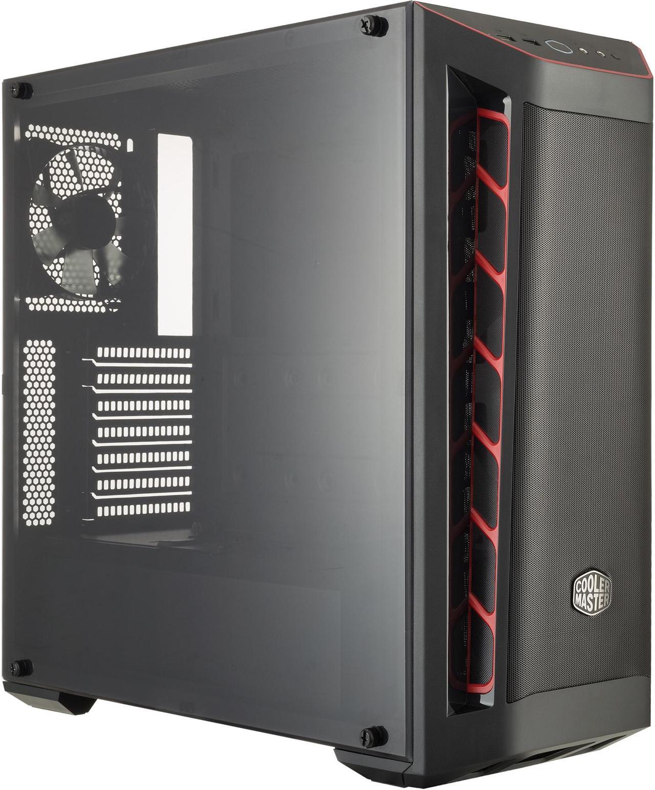 Cooler Master MasterBox MB511 ATX Mid-Tower with Front Mesh Ventilation, Front Side Red Accent Mesh Intake & Transparent Acrylic Side Panel