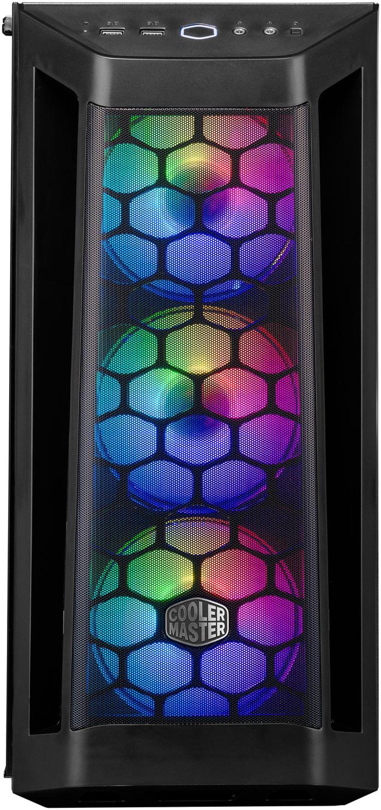 Alt view image 2 of 19 - Cooler Master MasterBox MB511 ARGB ATX Mid-Tower with Fine Mesh Front Panel, Mesh Side Intakes, Tempered Glass, Three 120mm ARGB Lighting Fans - Black