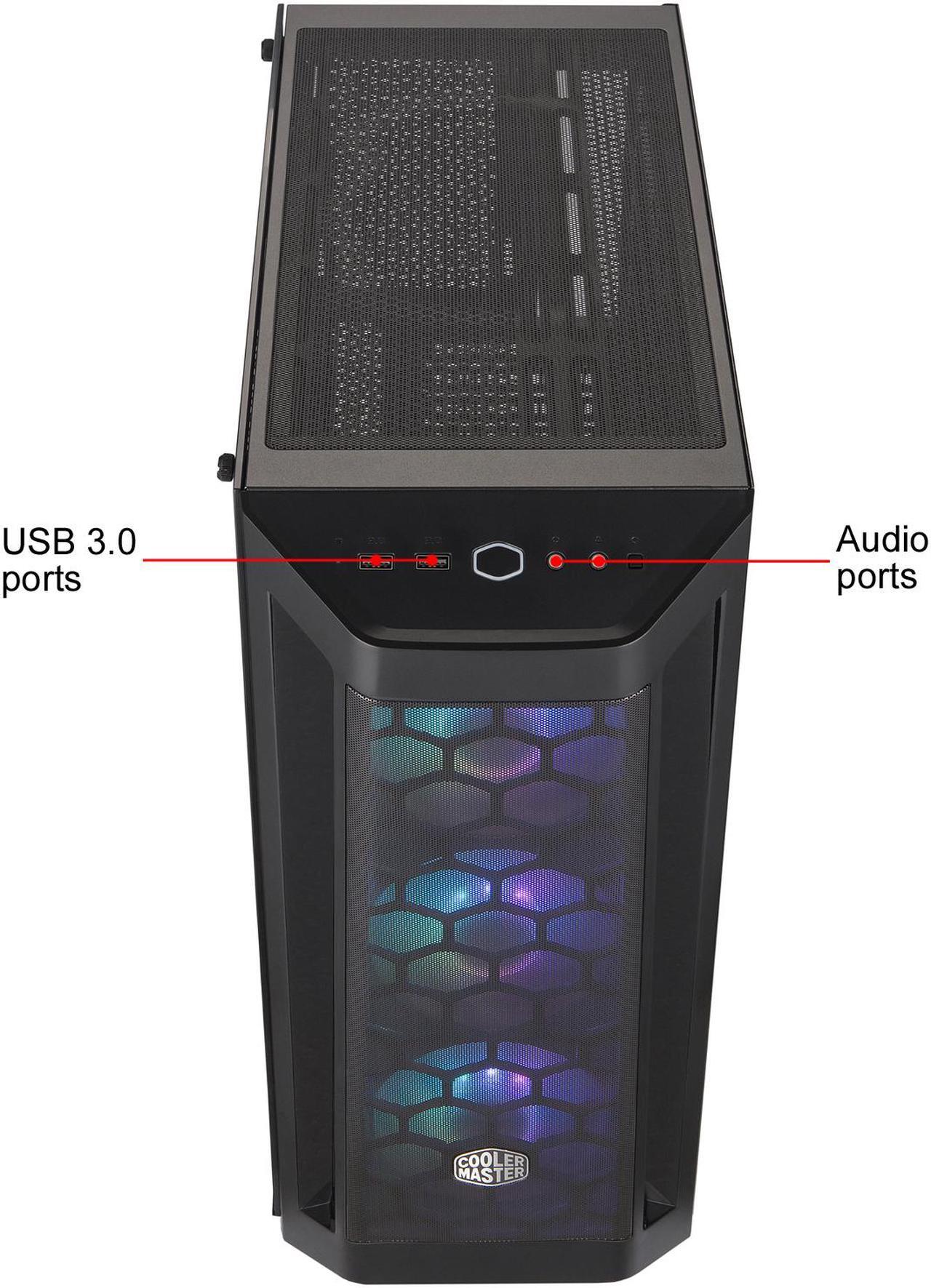 Alt view image 16 of 19 - Cooler Master MasterBox MB511 ARGB ATX Mid-Tower with Fine Mesh Front Panel, Mesh Side Intakes, Tempered Glass, Three 120mm ARGB Lighting Fans - Black