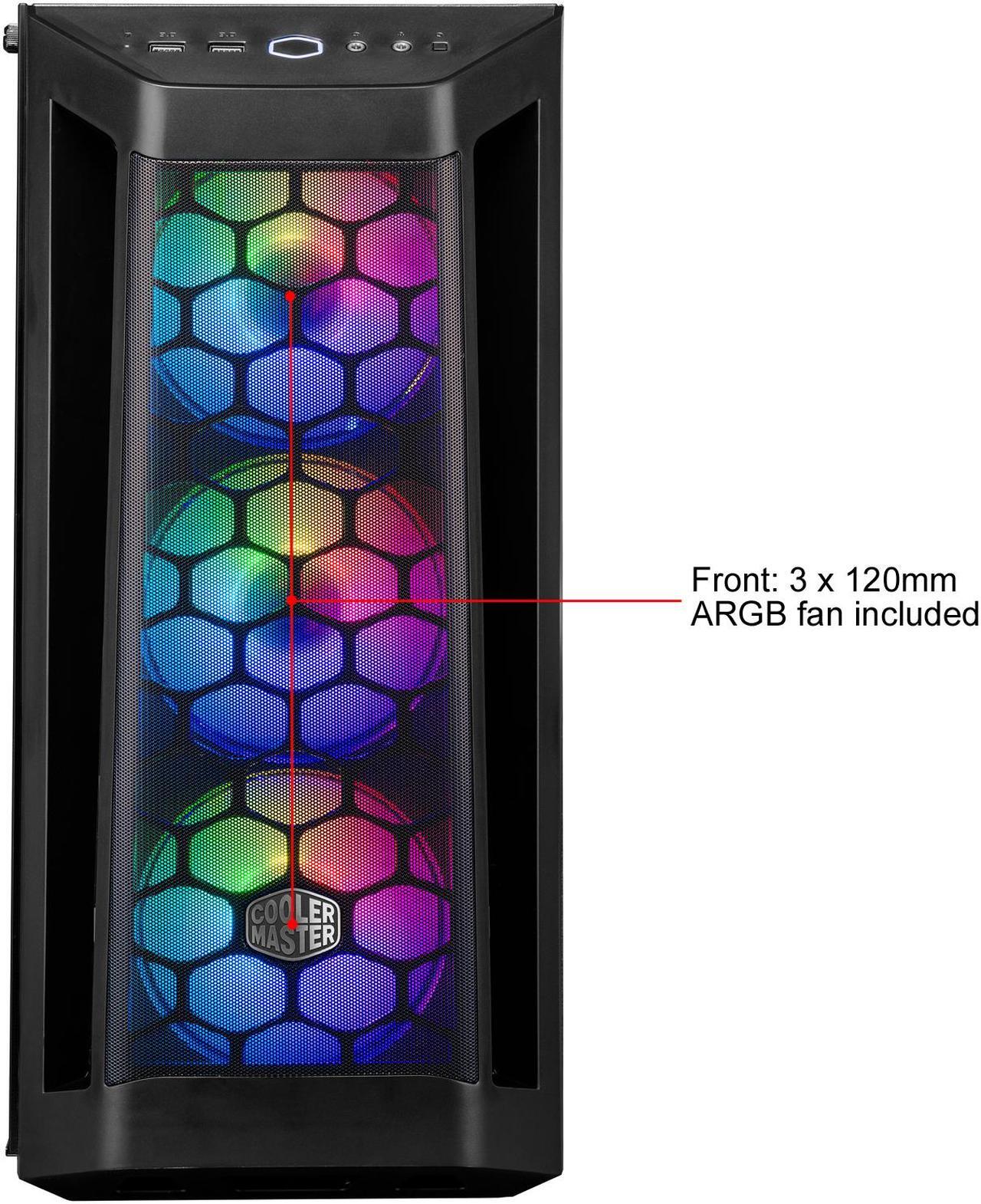 Alt view image 19 of 19 - Cooler Master MasterBox MB511 ARGB ATX Mid-Tower with Fine Mesh Front Panel, Mesh Side Intakes, Tempered Glass, Three 120mm ARGB Lighting Fans - Black