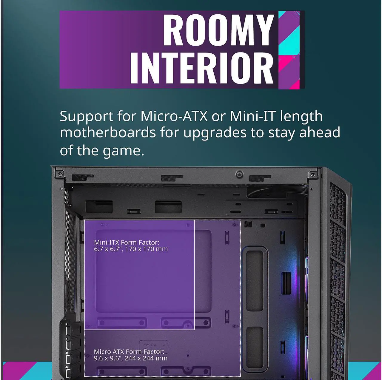 Alt view image 12 of 19 - Cooler Master MasterBox MB320L ARGB Micro-ATX Mini Tower with DarkMirror Front Panel, Mesh Intake Vents, Tempered Glass Side Panel, ARGB Controller, Dual ARGB Lighting Fans - Black
