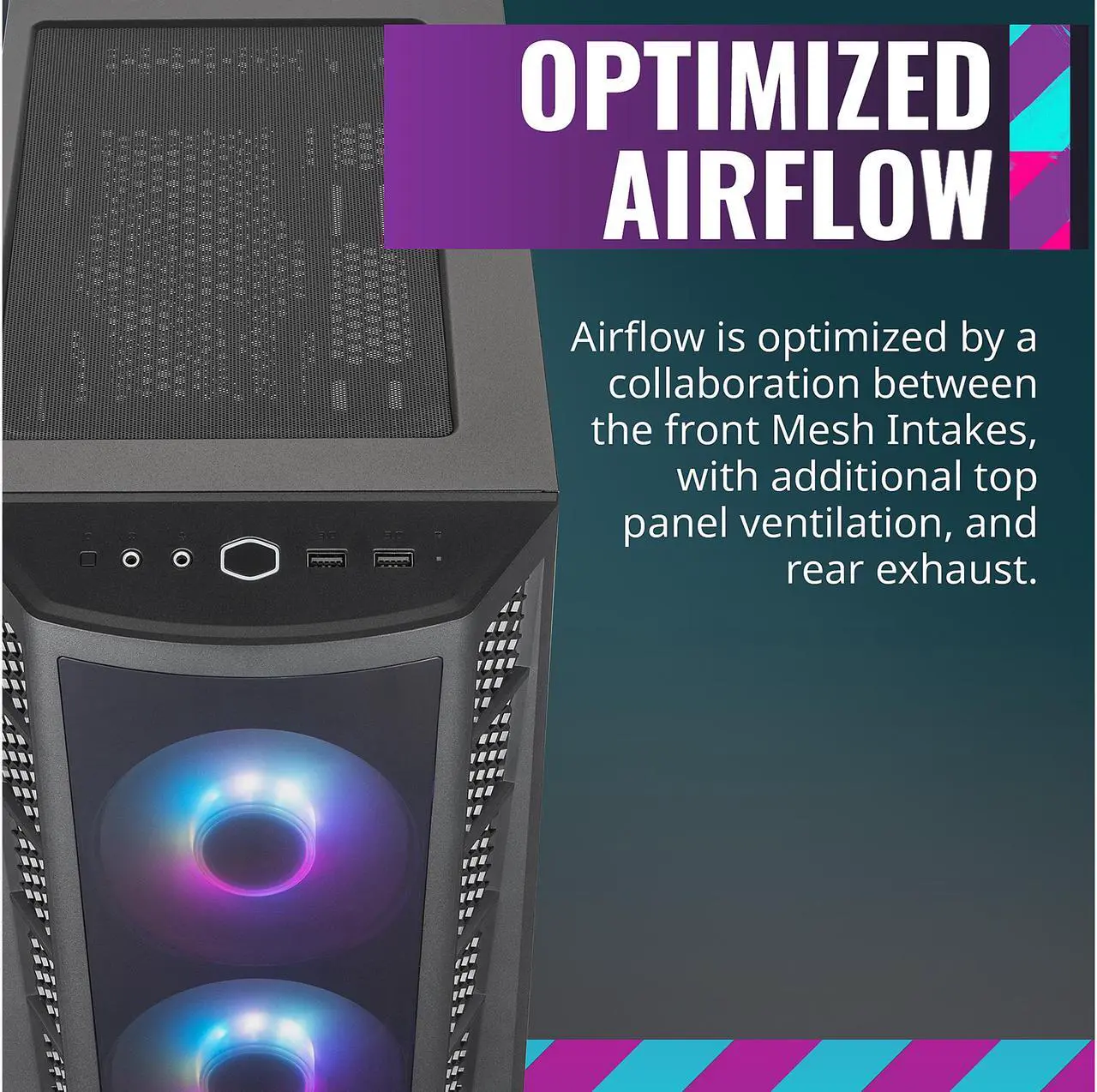 Alt view image 13 of 19 - Cooler Master MasterBox MB320L ARGB Micro-ATX Mini Tower with DarkMirror Front Panel, Mesh Intake Vents, Tempered Glass Side Panel, ARGB Controller, Dual ARGB Lighting Fans - Black