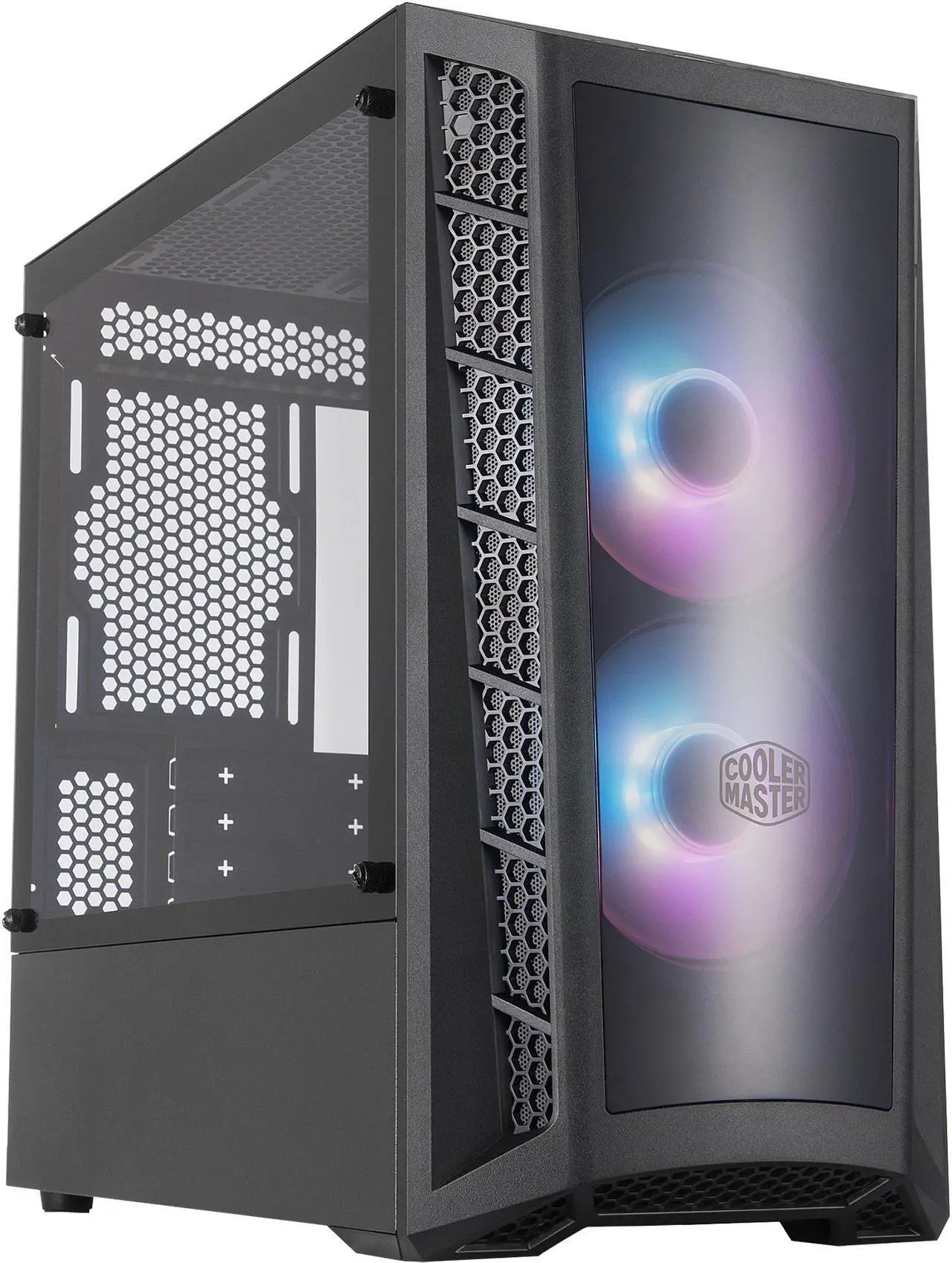 Main image of Cooler Master MasterBox MB320L ARGB Micro-ATX Mini Tower with DarkMirror Front Panel, Mesh Intake Vents, Tempered Glass Side Panel, ARGB Controller, Dual ARGB Lighting Fans - Black
