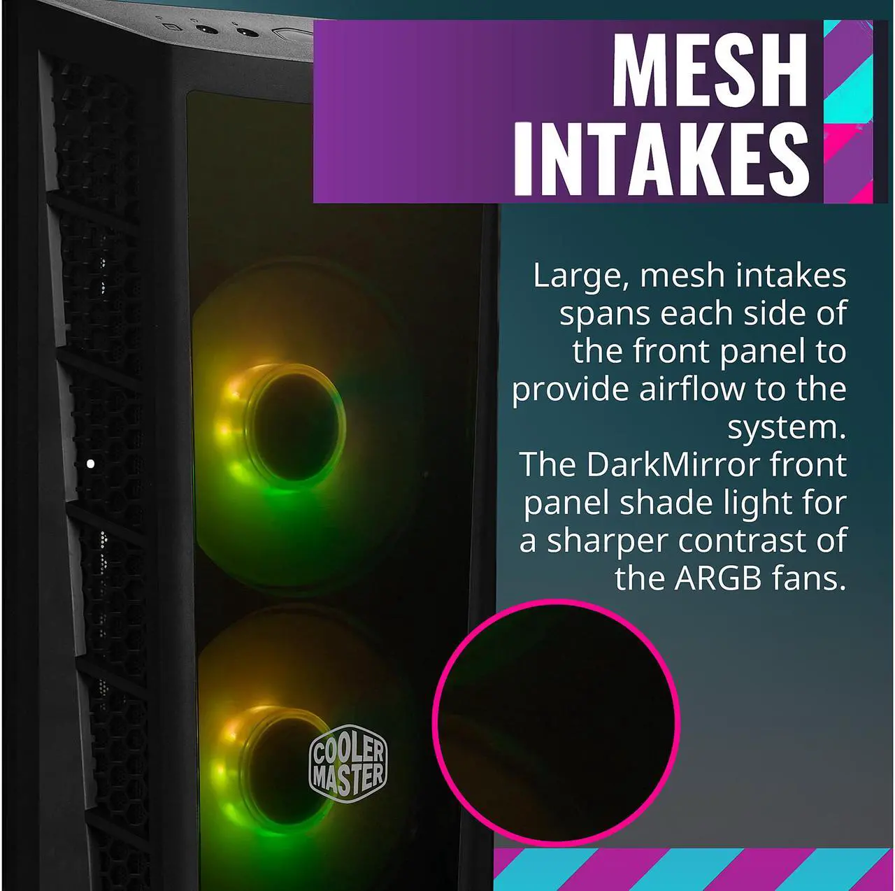 Alt view image 15 of 19 - Cooler Master MasterBox MB320L ARGB Micro-ATX Mini Tower with DarkMirror Front Panel, Mesh Intake Vents, Tempered Glass Side Panel, ARGB Controller, Dual ARGB Lighting Fans - Black