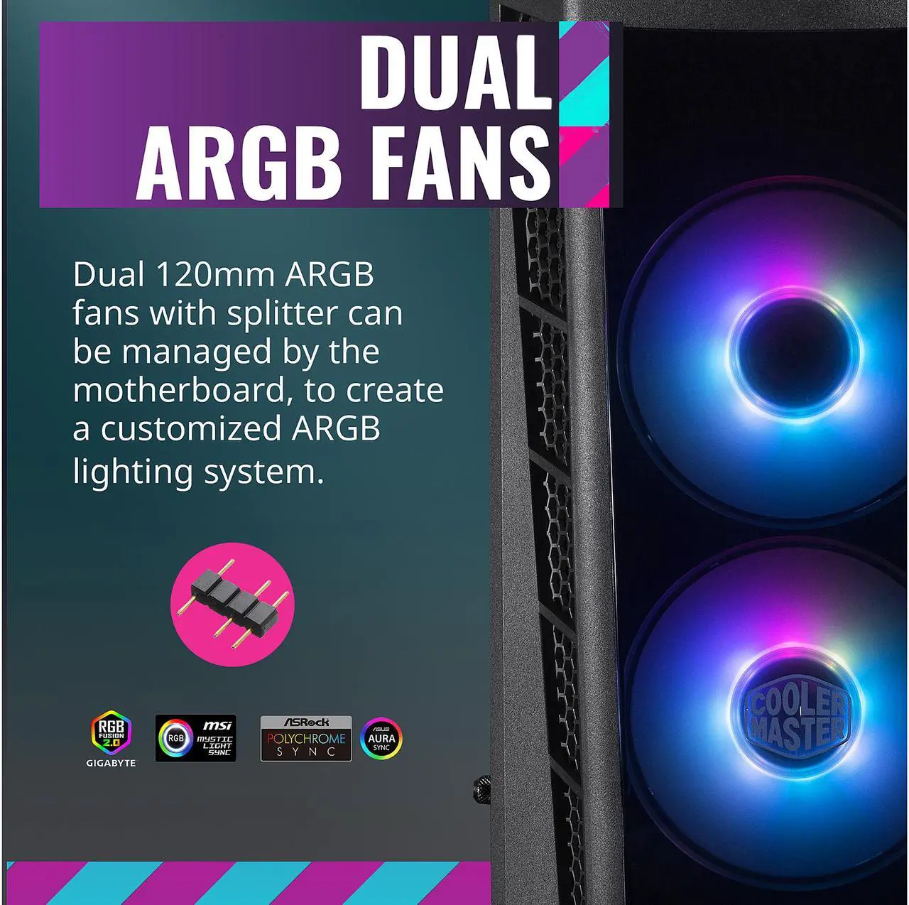 Alt view image 16 of 19 - Cooler Master MasterBox MB320L ARGB Micro-ATX Mini Tower with DarkMirror Front Panel, Mesh Intake Vents, Tempered Glass Side Panel, ARGB Controller, Dual ARGB Lighting Fans - Black