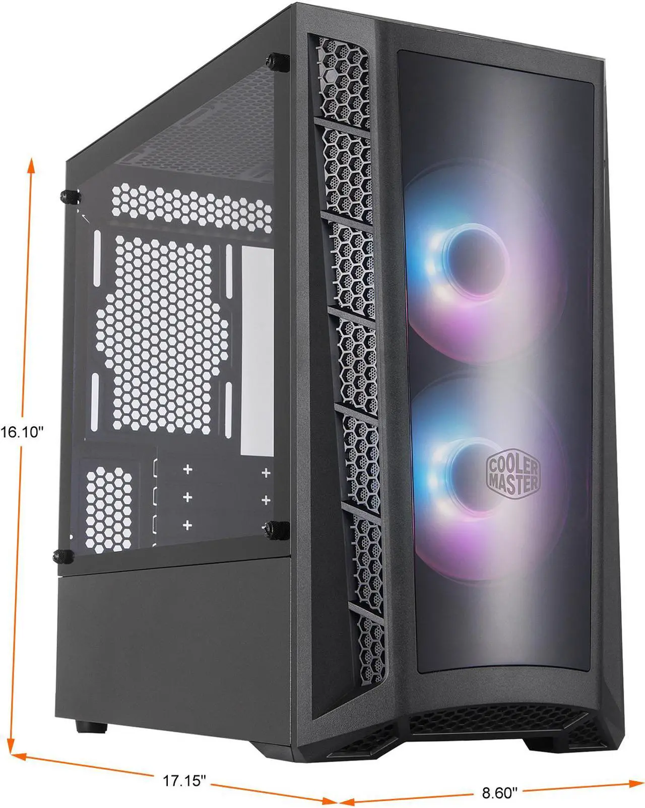Alt view image 3 of 19 - Cooler Master MasterBox MB320L ARGB Micro-ATX Mini Tower with DarkMirror Front Panel, Mesh Intake Vents, Tempered Glass Side Panel, ARGB Controller, Dual ARGB Lighting Fans - Black