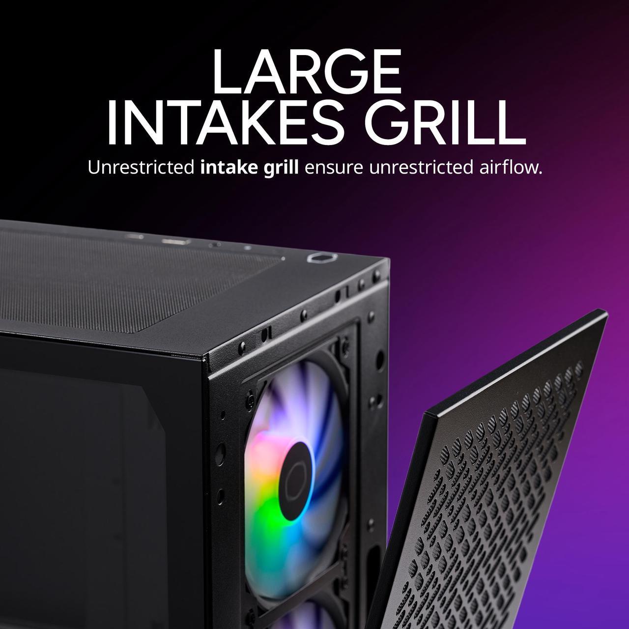 Alt view image 7 of 13 - Cooler Master Elite 302 Micro-ATX High Airflow Minimalist PC Case, 365mm GPU Max, 280mm AIO Max, Type C, Tempered Glass, Triple 120mm aRGB PWM Fan, Intakes Grill, Breathable PSU Shroud