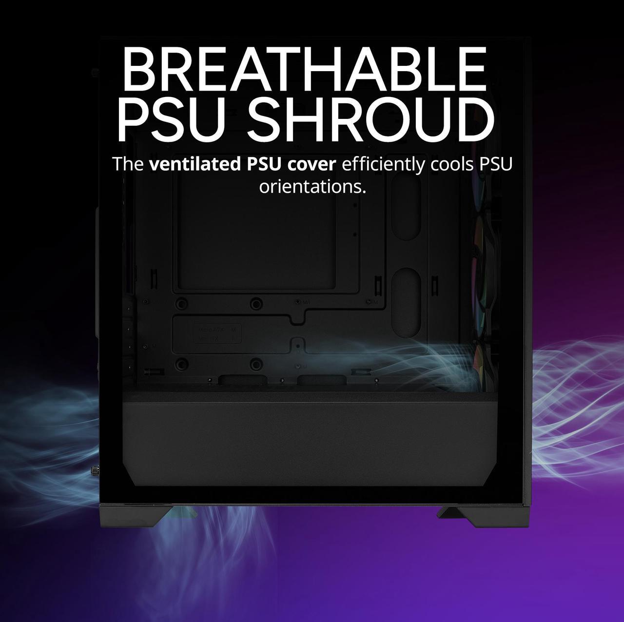 Alt view image 9 of 13 - Cooler Master Elite 302 Micro-ATX High Airflow Minimalist PC Case, 365mm GPU Max, 280mm AIO Max, Type C, Tempered Glass, Triple 120mm aRGB PWM Fan, Intakes Grill, Breathable PSU Shroud