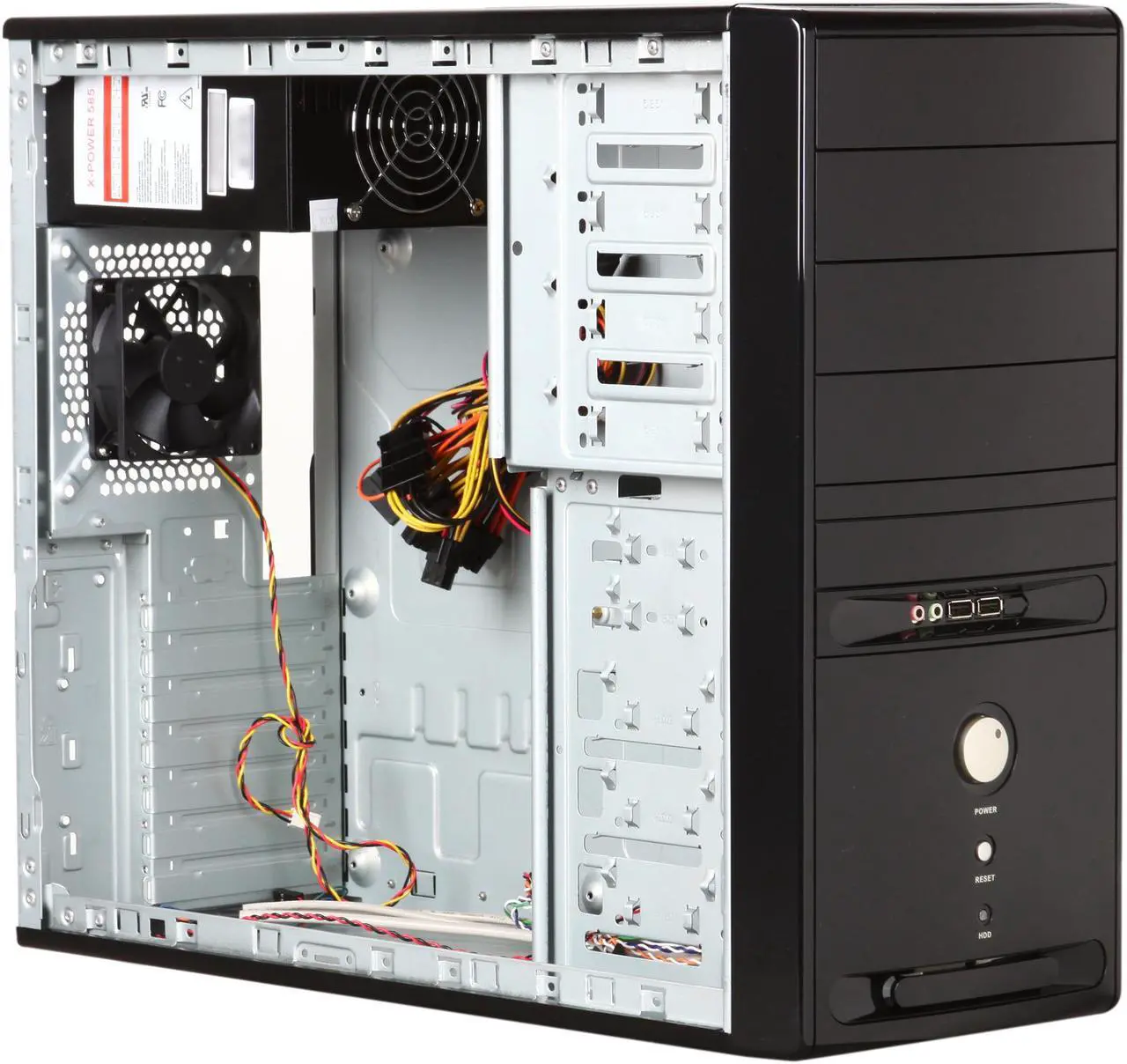 Alt view image 7 of 9 - HEC 6C28BBX585 Black Steel ATX Mid Tower Computer Case 585W Power Supply