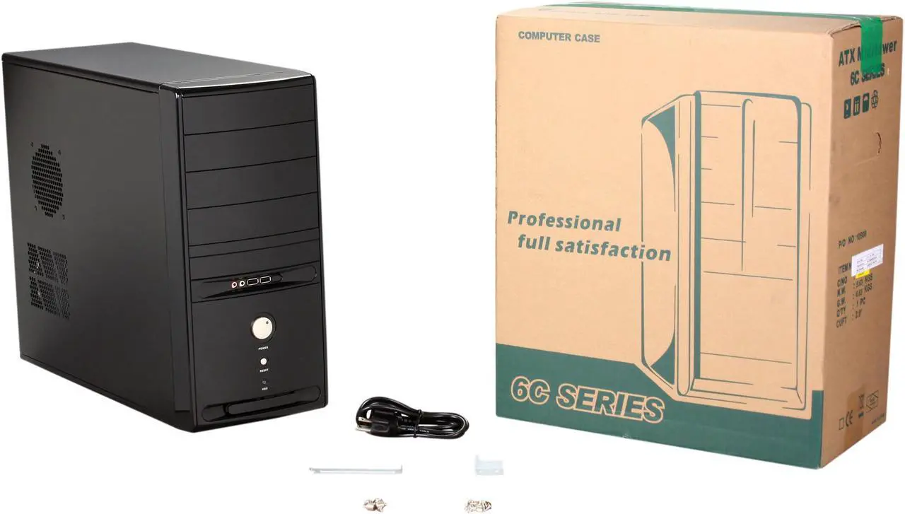 Alt view image 9 of 9 - HEC 6C28BBX585 Black Steel ATX Mid Tower Computer Case 585W Power Supply