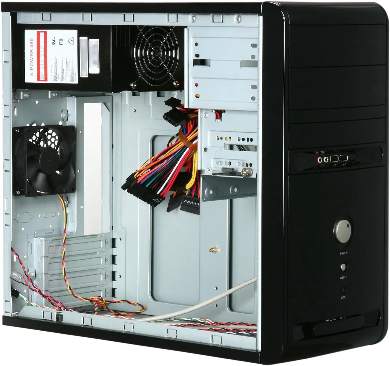 Alt view image 7 of 9 - HEC 6K28BBX585 Black 0.8mm SECC Steel Micro ATX Mini Tower Computer Case 585W Power Supply