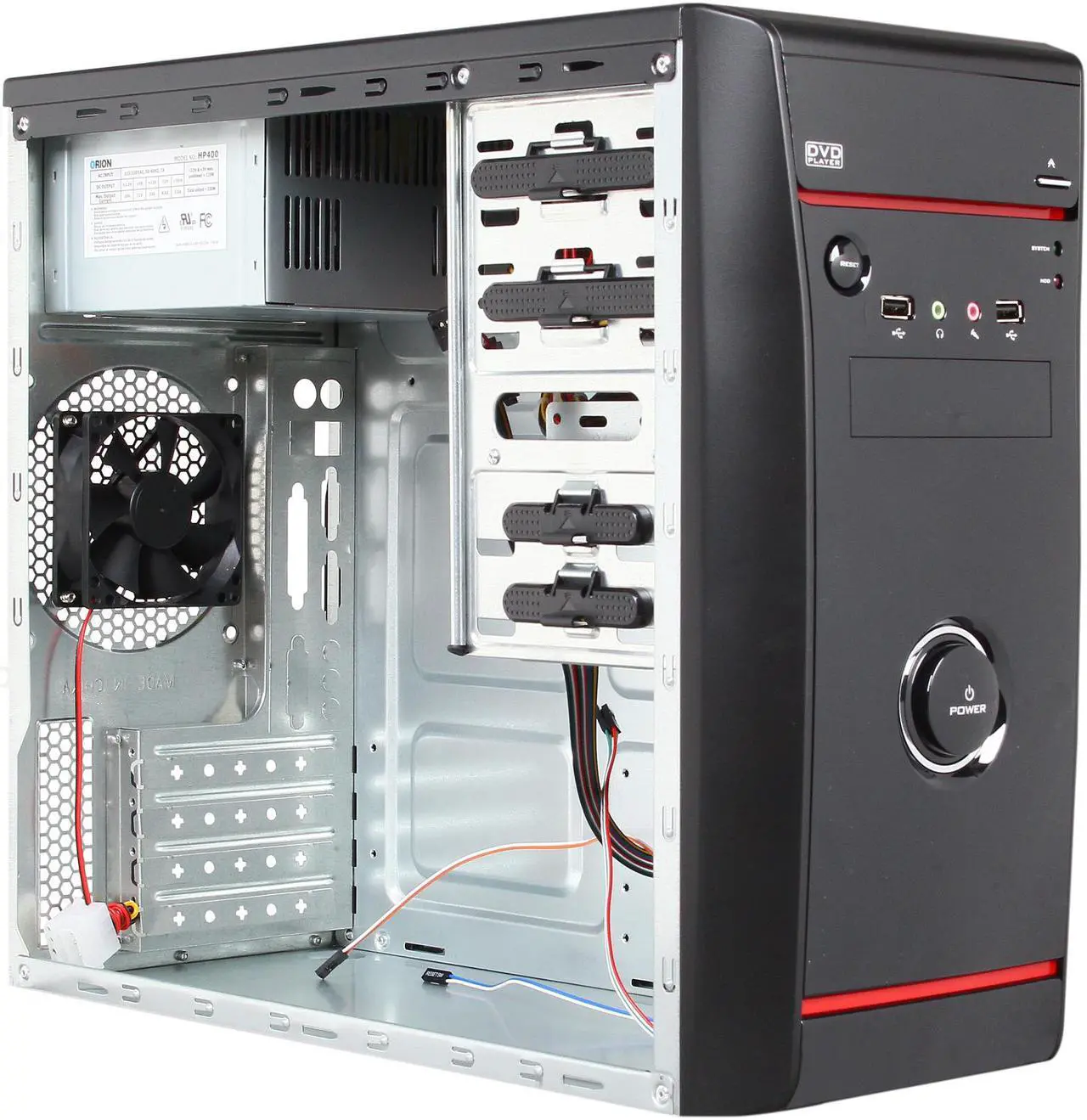 Alt view image 7 of 9 - HEC Vigilance400 Black 0.5 mm Thickness SGCC Micro ATX Mini Tower Computer Case with Dual 8cm Fan, 2x USB2.0, Audio HP400 400W Power Supply