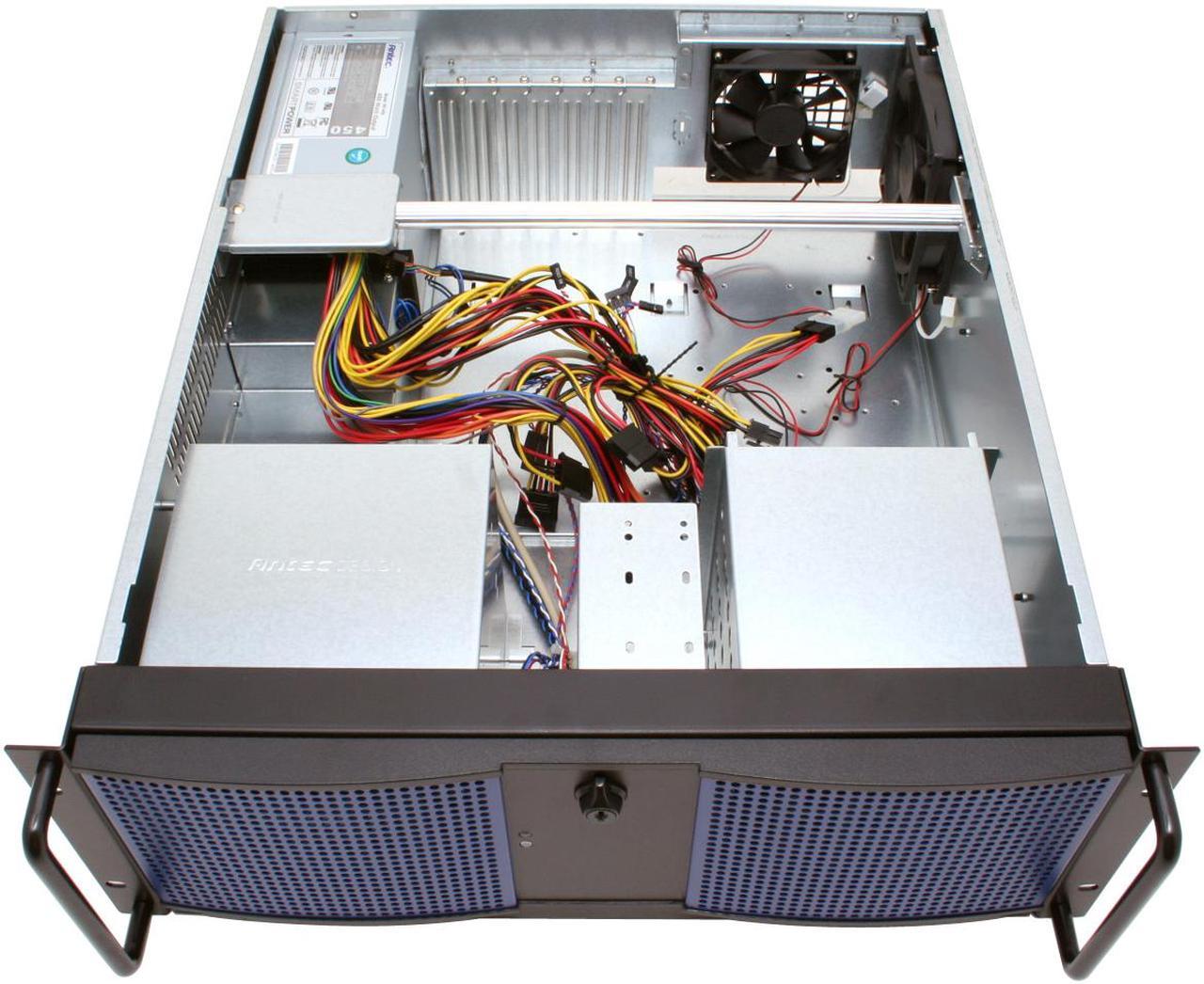 Alt view image 8 of 13 - Antec Take 4 + 450 Black 4U Rackmount Quiet Rackmount Server Case 450W 2 External 5.25" Drive Bays