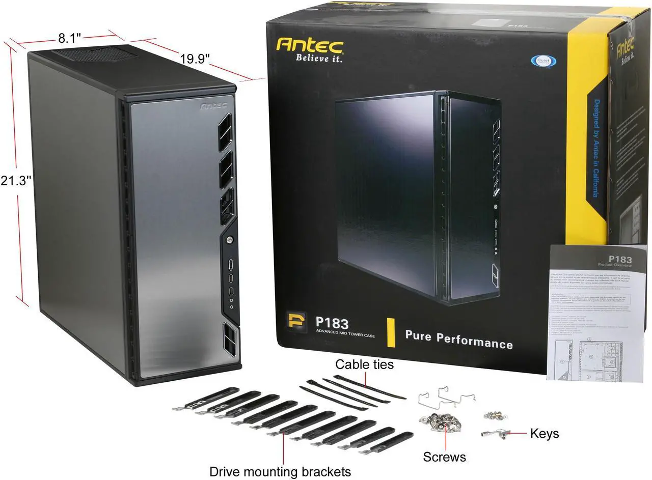 Alt view image 13 of 13 - Antec P183 Black Aluminum / Steel / Plastic ATX Mid Tower Computer Case