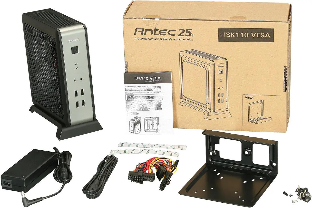 Alt view image 8 of 8 - Antec ISK 110 VESA Black ABS plastic / 0.8 mm SECC Mini-ITX Desktop Computer Case 90W External Adapter, Up to 92% Efficiency Power Supply