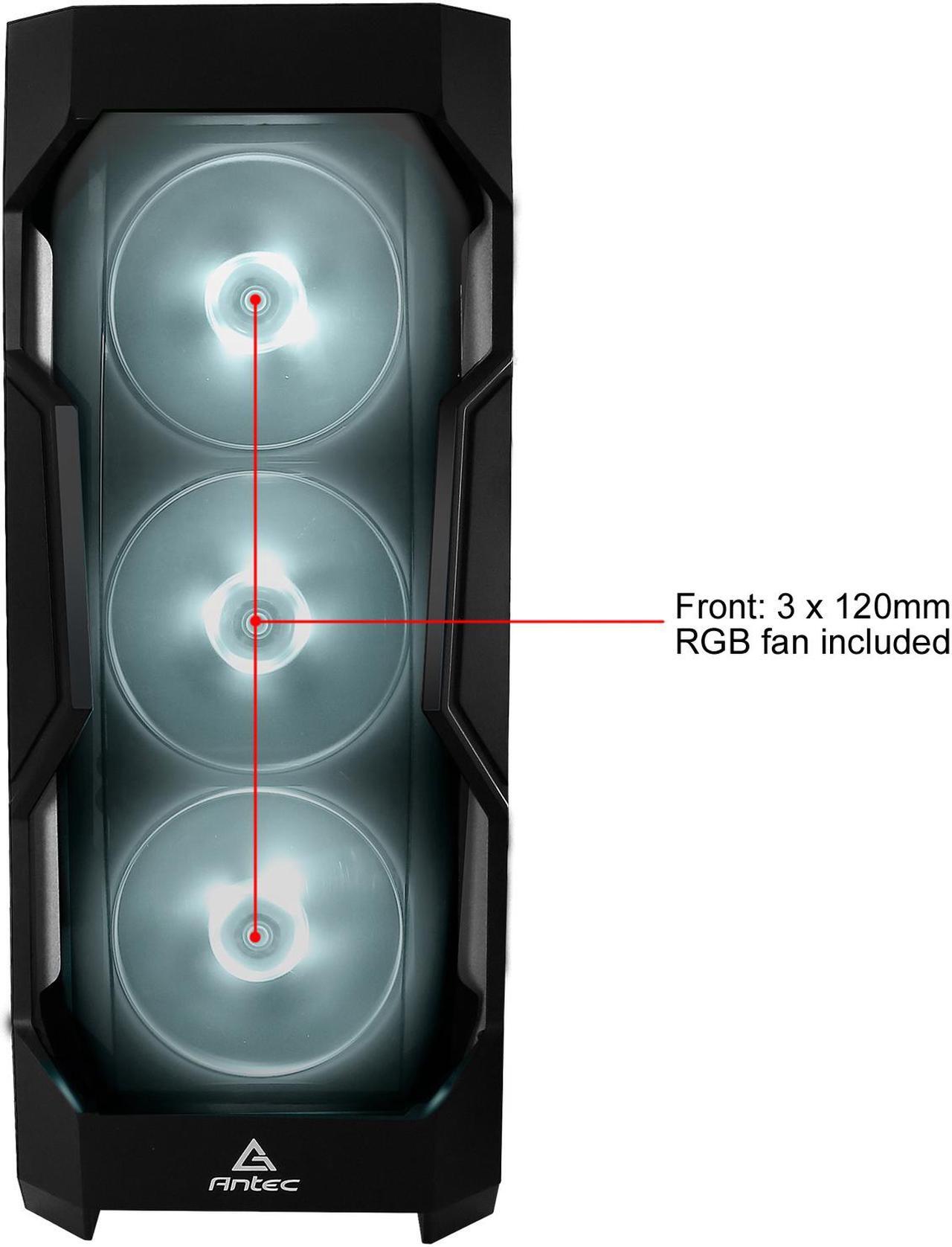 Alt view image 8 of 18 - Antec Dark Fleet Series DF500 RGB, RGB Lighting, Black Steel / Plastic / 4mm Tempered Glass ATX Mid Tower Computer Case, 3x120mm RGB Fans Included, Integrated RGB Hub, USB 3.0