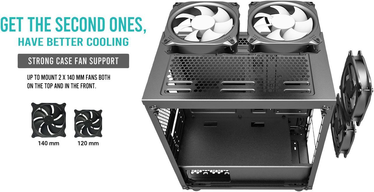 Alt view image 11 of 13 - Antec Value Solution Series VSK10 Highly Functional Micro-ATX Case, Support 4 x 140 mm Fan and 280 mm Radiator, 2 x USB3.0