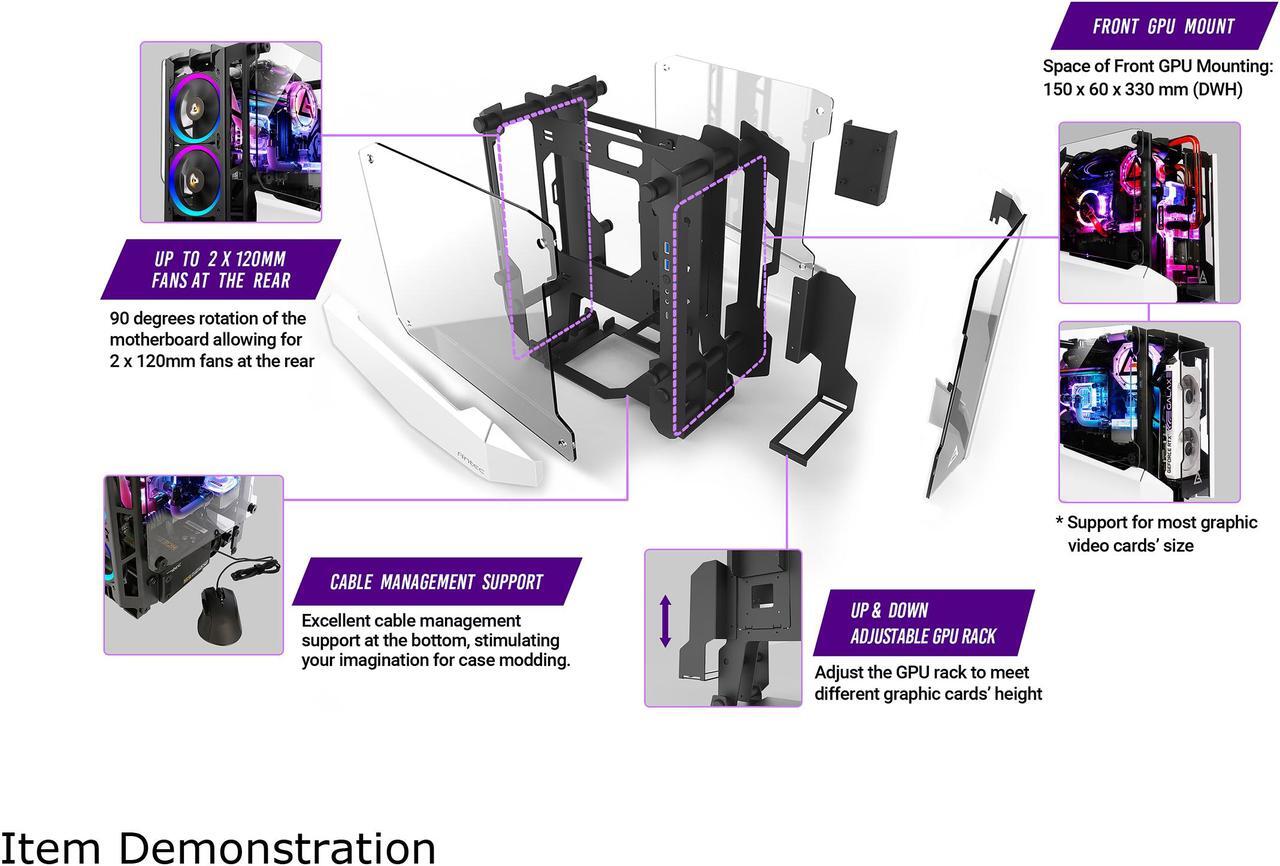 Alt view image 11 of 14 - Antec STRIKER Aluminum and Steel ITX Computer Case, Front GPU Mount, Up to 4 x 120 mm Fan Support, USB 3.1 Type-C ready and PCI-E Riser Included
