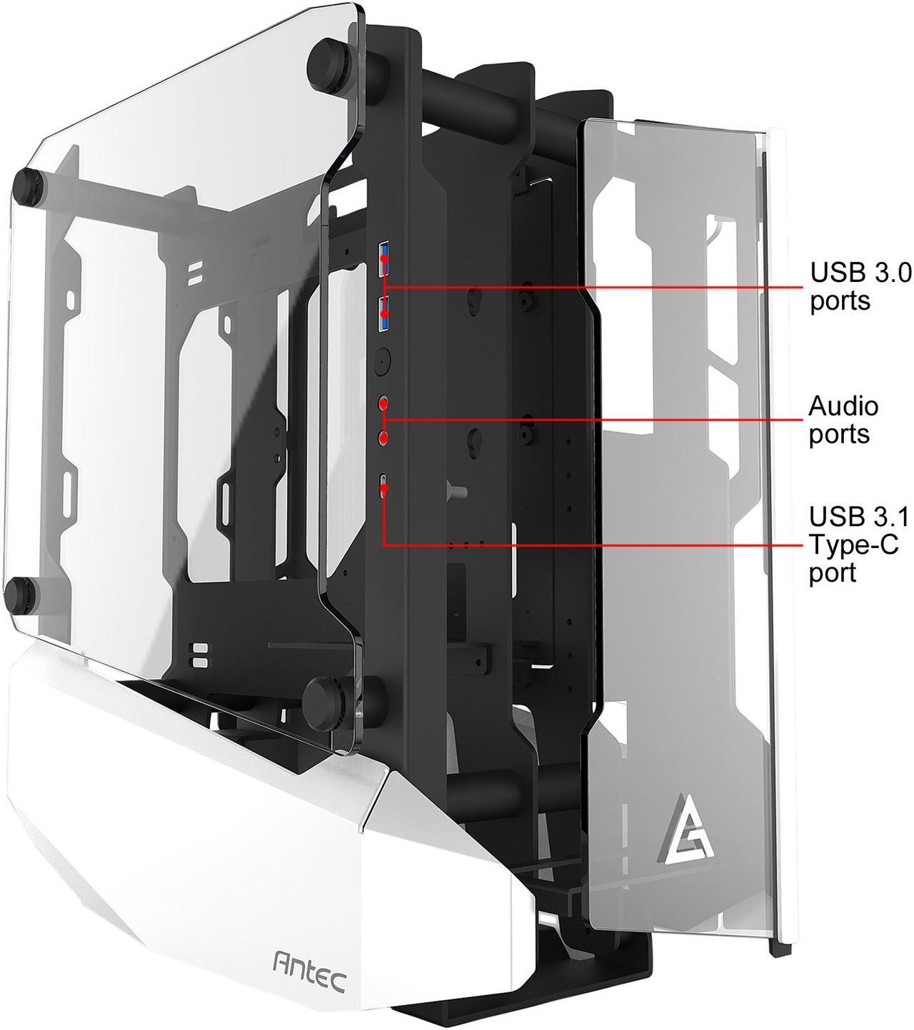 Alt view image 3 of 14 - Antec STRIKER Aluminum and Steel ITX Computer Case, Front GPU Mount, Up to 4 x 120 mm Fan Support, USB 3.1 Type-C ready and PCI-E Riser Included