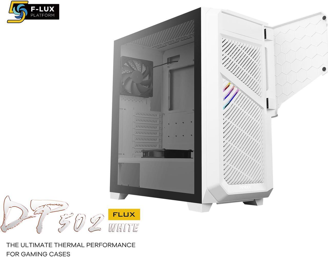 Antec Dark League DP502 FLUX White, Mid-Tower ATX Gaming Case, FLUX Platform, 5 x 120mm Fans Included, PWM Fans with Controller, 5.25" ODD Support, Tempered Glass Side Panel, Swing Open Front Panel