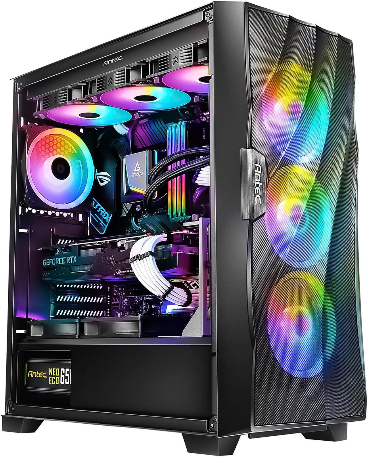 Antec Dark League DF700 FLUX, Mid Tower ATX Gaming Case,5 x 120mm Fans Included, ARGB & PWM Fan Controller, Tempered Glass Side Panel, Three-Dimensional Wave-Shaped Mesh Front