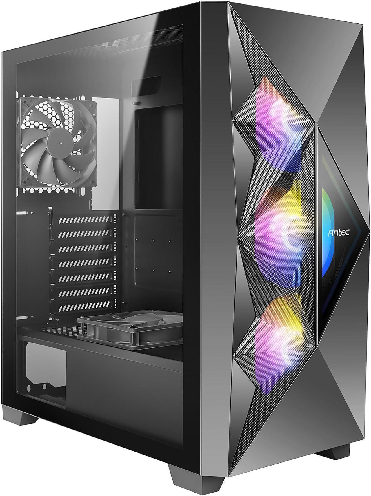 Antec Dark League DF800 FLUX, 5 x 120 mm Fans Included, ARGB & PWM Fan Controller, Tempered Glass Side Panel, Geometrical Mesh Front, Mid-Tower ATX Gaming Case