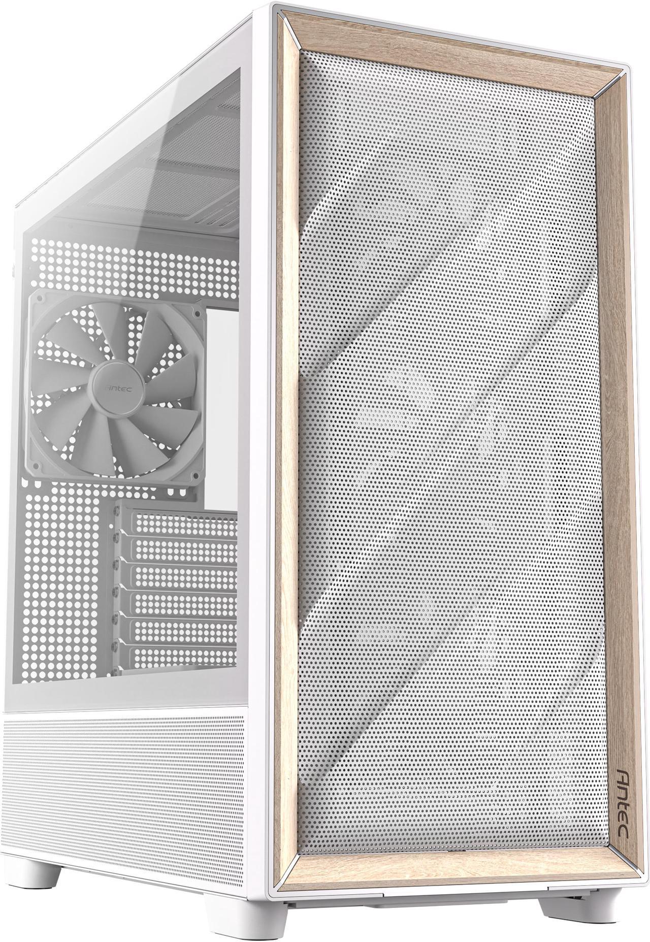 Antec FLUX Wood White, 5 x PWM Fans Included, High-Airflow Front Panel With Birch Wood, Type-C, 420mm Radiator & Back Connect Motherboard Support, Up to 9 Fans Simultaneously, Mid-Tower E-ATX PC Case