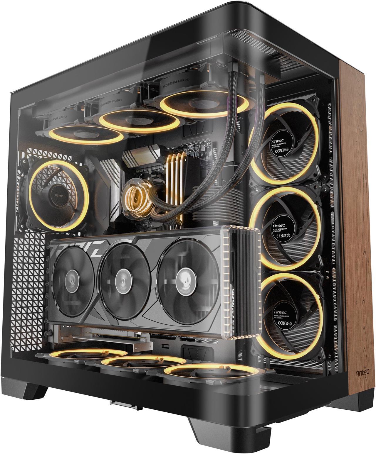 Antec C8 Curve Wood Black Curved Glass/Tempered glass/Seamless glass edge/Dual Chamber/Wood Material E-ATX Full Tower Case Computer Case