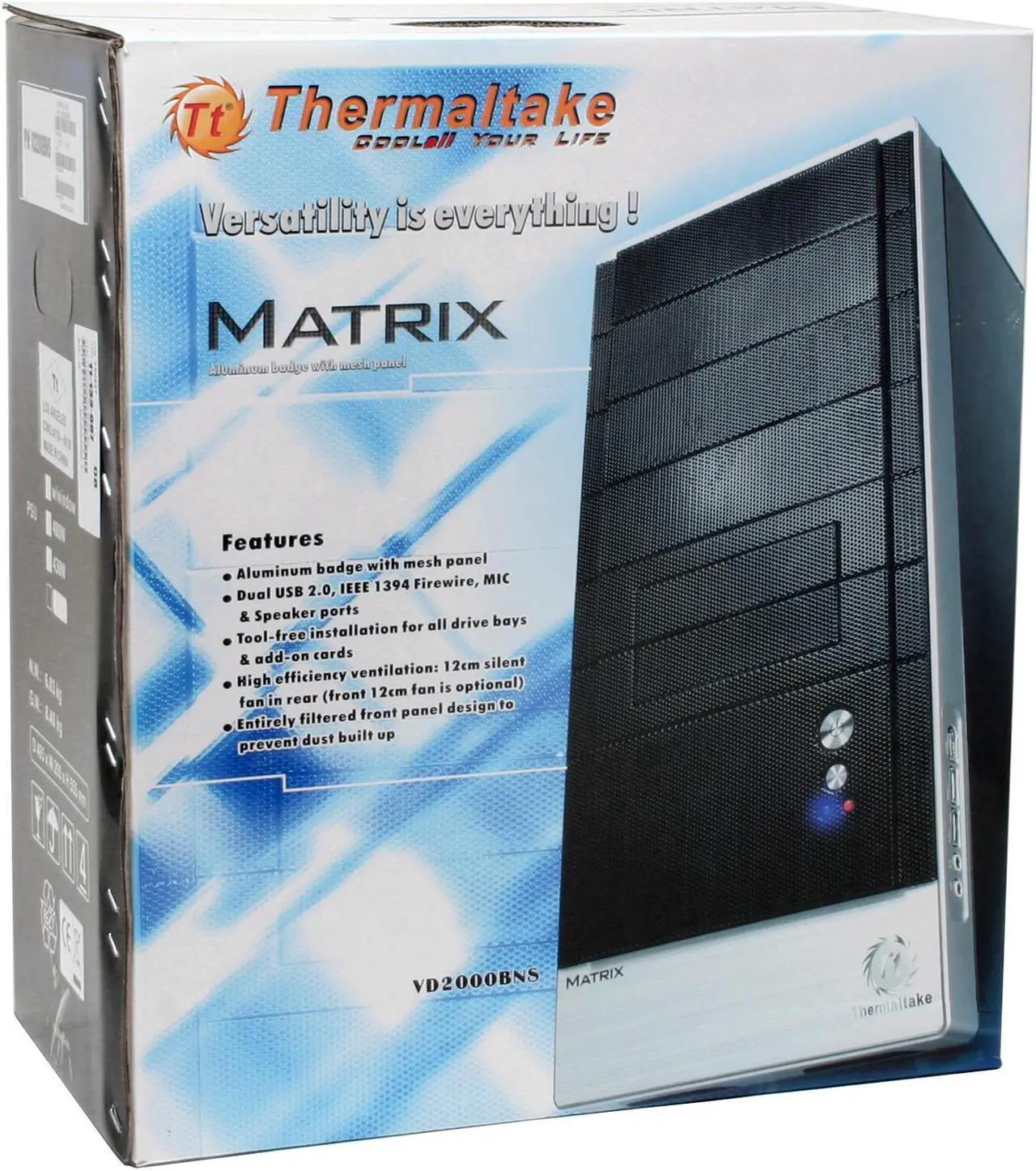 Alt view image 12 of 12 - Thermaltake matrix VD2000BNS Black/ Silver SECC Japanese steel ATX Mid Tower Computer Case
