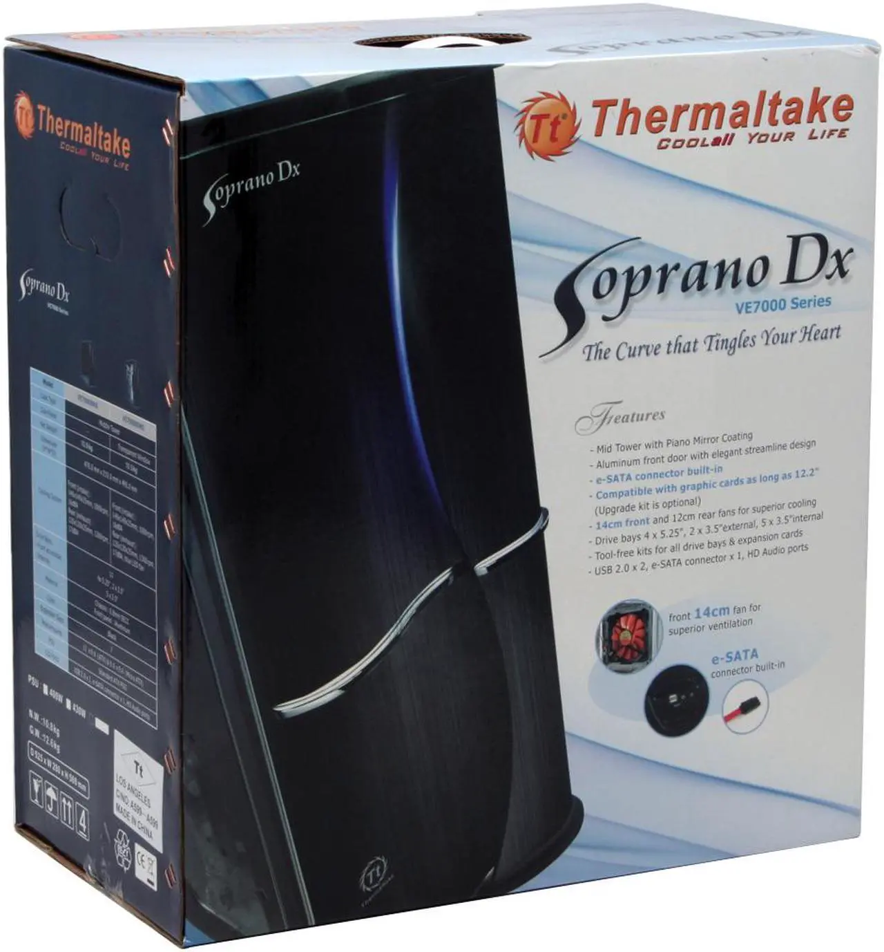 Alt view image 14 of 14 - Thermaltake Soprano DX VE7000BWS Black 0.8mm SECC Chassis/ Aluminum Front Bezel ATX Mid Tower Computer Case