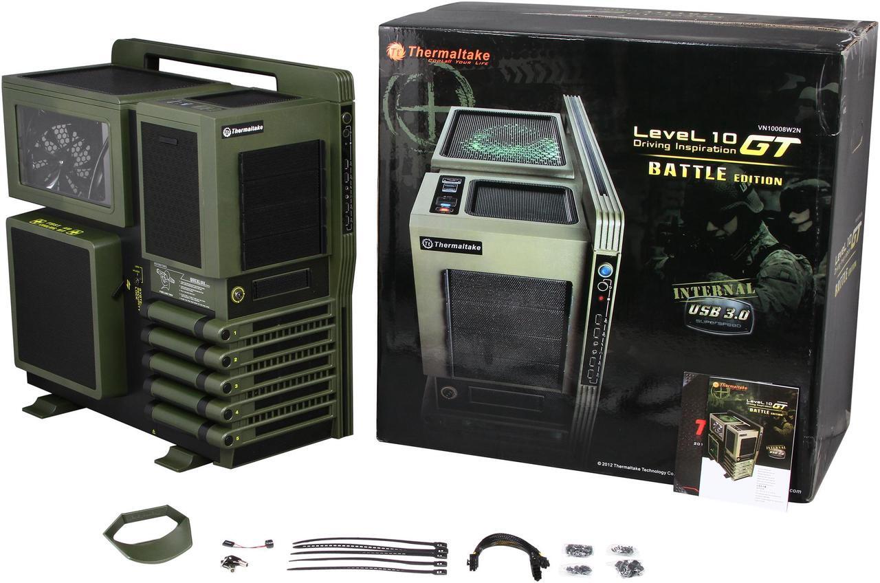 Alt view image 10 of 10 - Thermaltake Level 10 GT BATTLE EDITION VN10008W2N Green and Black SECC / Plastic ATX Full Tower Computer Case