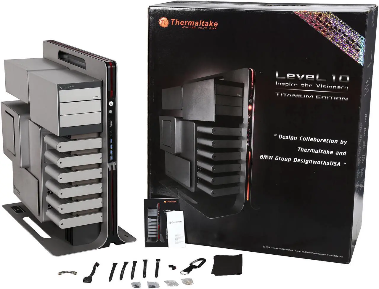 Alt view image 9 of 8 - Thermaltake Level 10 Titanium Edition VL300A9N1N Aluminum USB 3.0 Black / Titanium ATX Gaming Full Tower Computer Case
