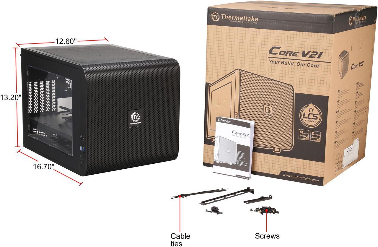 Alt view image 9 of 15 - Thermaltake Core V21 Black Extreme Micro ATX Cube Chassis CA-1D5-00S1WN-00