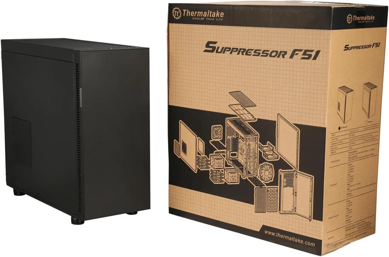 Alt view image 11 of 10 - Thermaltake Suppressor F51 E-ATX Mid Tower Tt LCS Certified Gaming Silent Computer Case CA-1E1-00M1NN-00