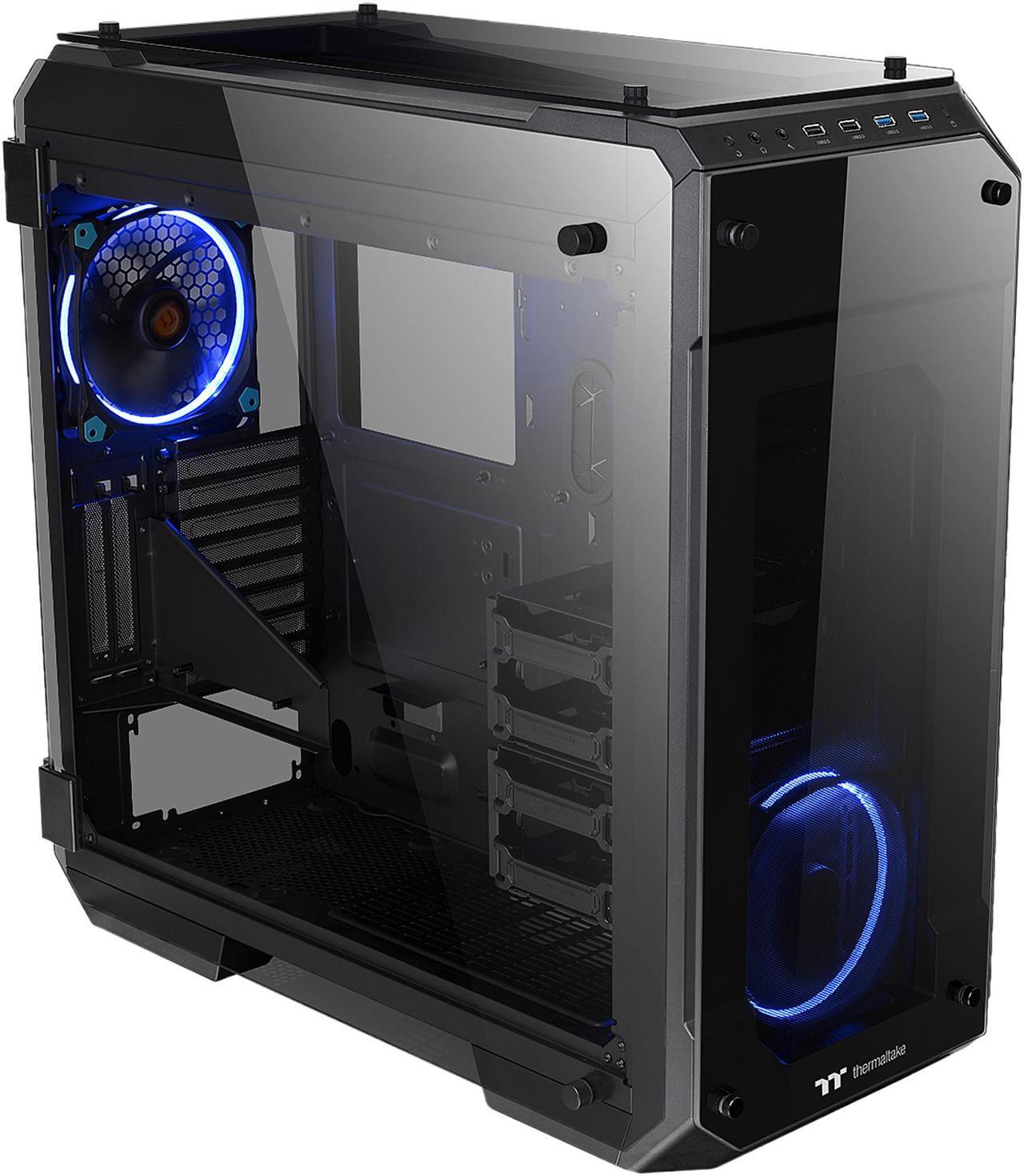 Main image of Thermaltake View 71 4-Sided Tempered Glass Vertical GPU Modular SPCC E-ATX Gaming Full Tower Computer Case with 2 Blue LED Ring Fan Pre-installed CA-1I7-00F1WN-00