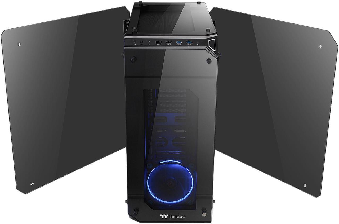 Alt view image 3 of 9 - Thermaltake View 71 4-Sided Tempered Glass Vertical GPU Modular SPCC E-ATX Gaming Full Tower Computer Case with 2 Blue LED Ring Fan Pre-installed CA-1I7-00F1WN-00