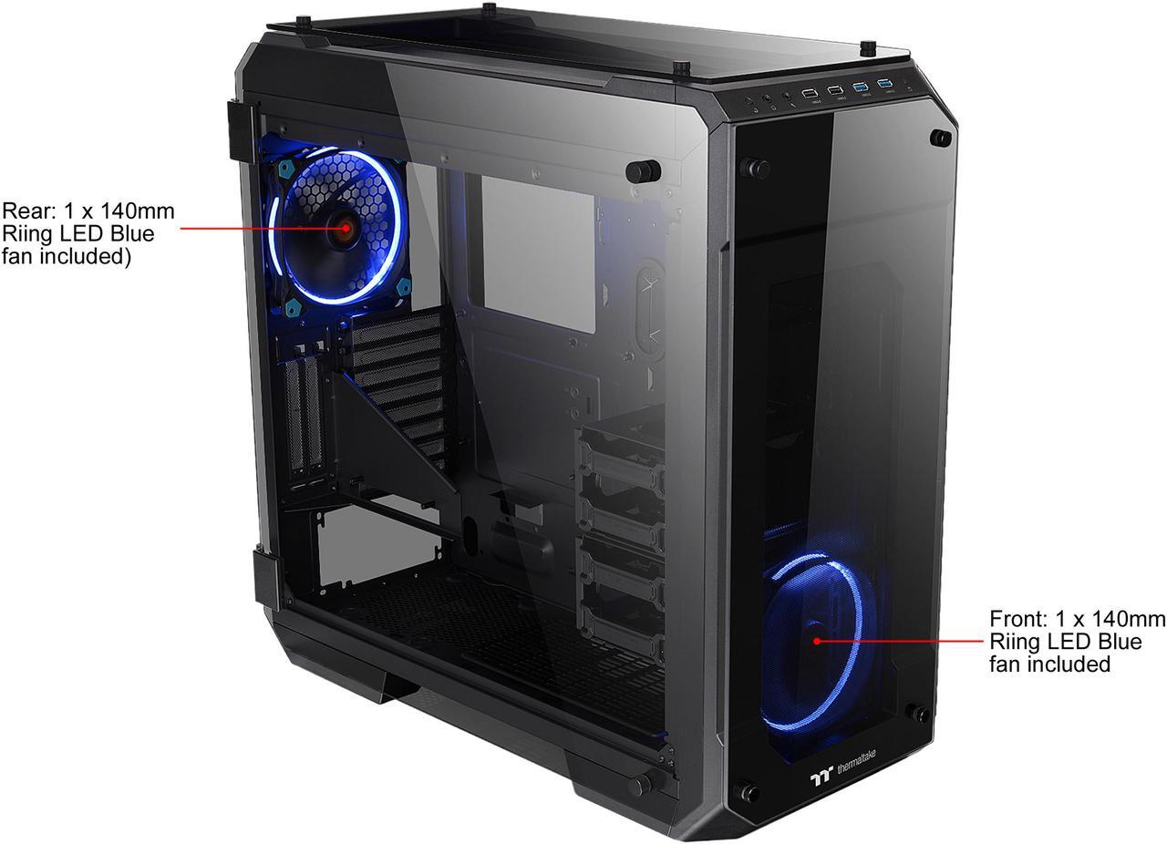 Alt view image 2 of 9 - Thermaltake View 71 4-Sided Tempered Glass Vertical GPU Modular SPCC E-ATX Gaming Full Tower Computer Case with 2 Blue LED Ring Fan Pre-installed CA-1I7-00F1WN-00