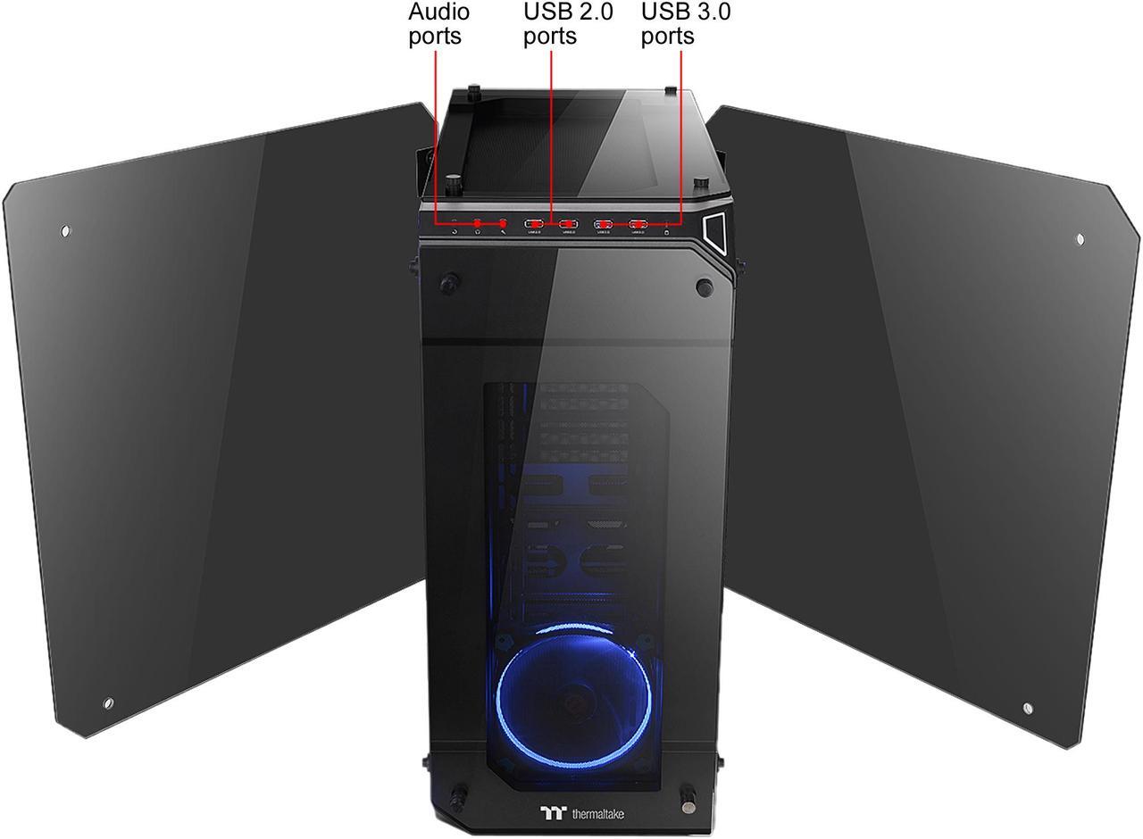 Alt view image 4 of 9 - Thermaltake View 71 4-Sided Tempered Glass Vertical GPU Modular SPCC E-ATX Gaming Full Tower Computer Case with 2 Blue LED Ring Fan Pre-installed CA-1I7-00F1WN-00