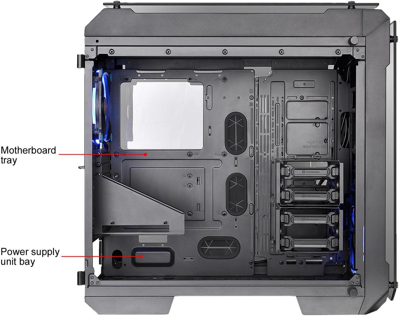 Alt view image 6 of 9 - Thermaltake View 71 4-Sided Tempered Glass Vertical GPU Modular SPCC E-ATX Gaming Full Tower Computer Case with 2 Blue LED Ring Fan Pre-installed CA-1I7-00F1WN-00