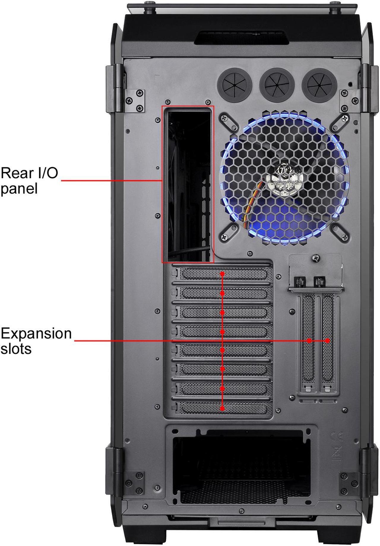 Alt view image 8 of 9 - Thermaltake View 71 4-Sided Tempered Glass Vertical GPU Modular SPCC E-ATX Gaming Full Tower Computer Case with 2 Blue LED Ring Fan Pre-installed CA-1I7-00F1WN-00