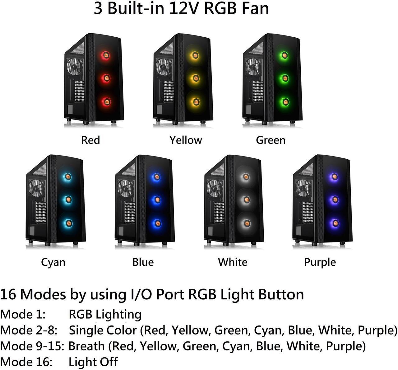 Alt view image 14 of 14 - Thermaltake Versa J25 Tempered Glass RGB Edition CA-1L8-00M1WN-01 Black SPCC / Tempered Glass ATX Mid Tower Computer Case