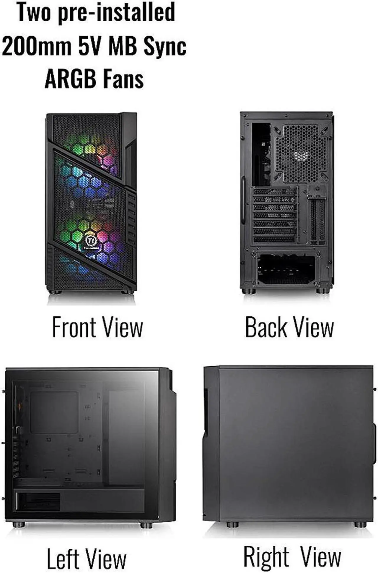 Alt view image 10 of 18 - Thermaltake Commander C31 Motherboard Sync ARGB ATX Mid Tower Computer Chassis with 2x 200mm ARGB 5V Motherboard Sync RGB Front Fans + 1x 120mm Rear Black Fan Pre-installed CA-1N2-00M1WN-00