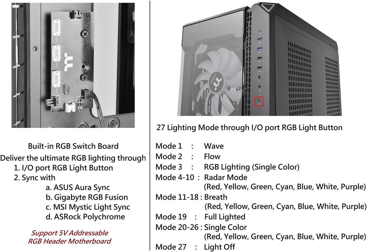 Alt view image 18 of 19 - Thermaltake View 51 Motherboard Sync ARGB E-ATX Full Tower Gaming Computer Case with 2 x 200mm ARGB 5V Motherboard Sync RGB Fans + 140mm Black Rear Fan Pre-Installed, CA-1Q6-00M1WN-00
