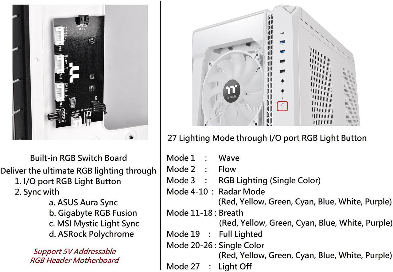 Alt view image 17 of 18 - Thermaltake View 51 Snow Motherboard Sync ARGB E-ATX Full Tower Gaming Computer Case with 2 200mm ARGB 5V Motherboard Sync RGB Fans + 140mm Black Rear Fan Pre-Installed CA-1Q6-00M6WN-00