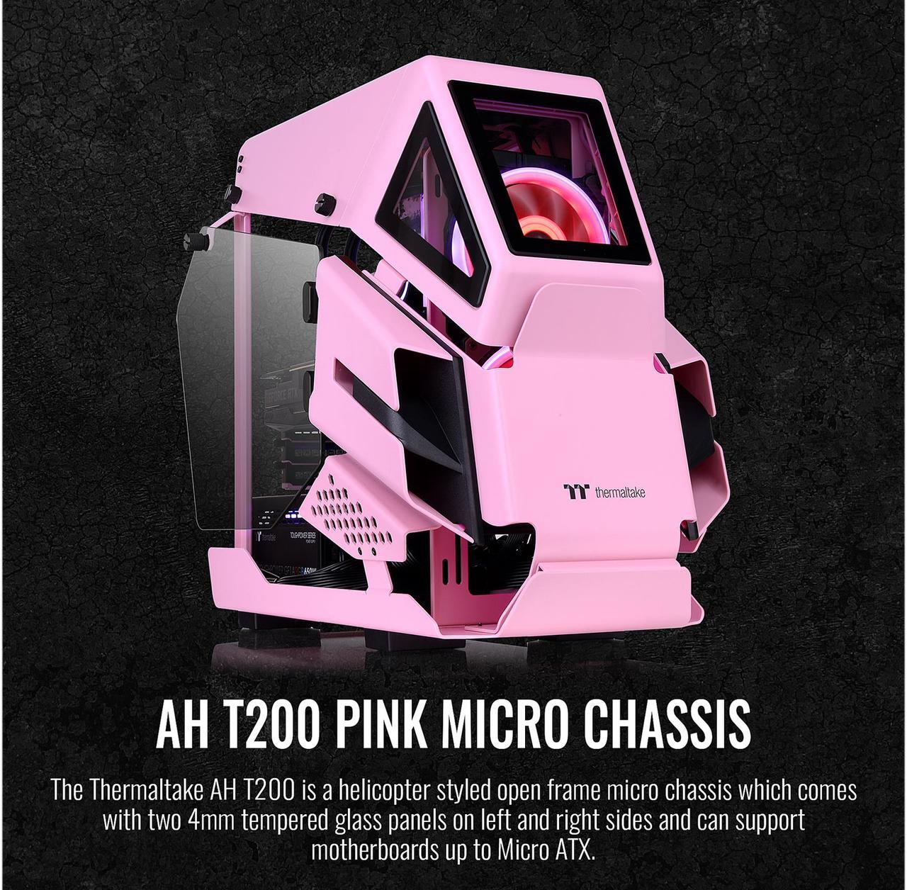 Alt view image 3 of 7 - Thermaltake AH T200 Pink Helicopter Styled Open Frame Tempered Glass Swing Door USB 3.1 (Gen.2) Type-C m-ATX Micro Case, CA-1R4-00SAWN-00
