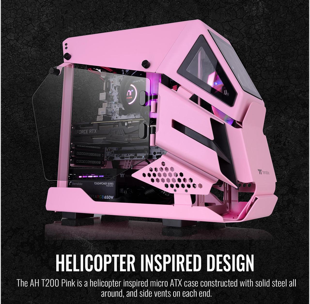 Alt view image 4 of 7 - Thermaltake AH T200 Pink Helicopter Styled Open Frame Tempered Glass Swing Door USB 3.1 (Gen.2) Type-C m-ATX Micro Case, CA-1R4-00SAWN-00