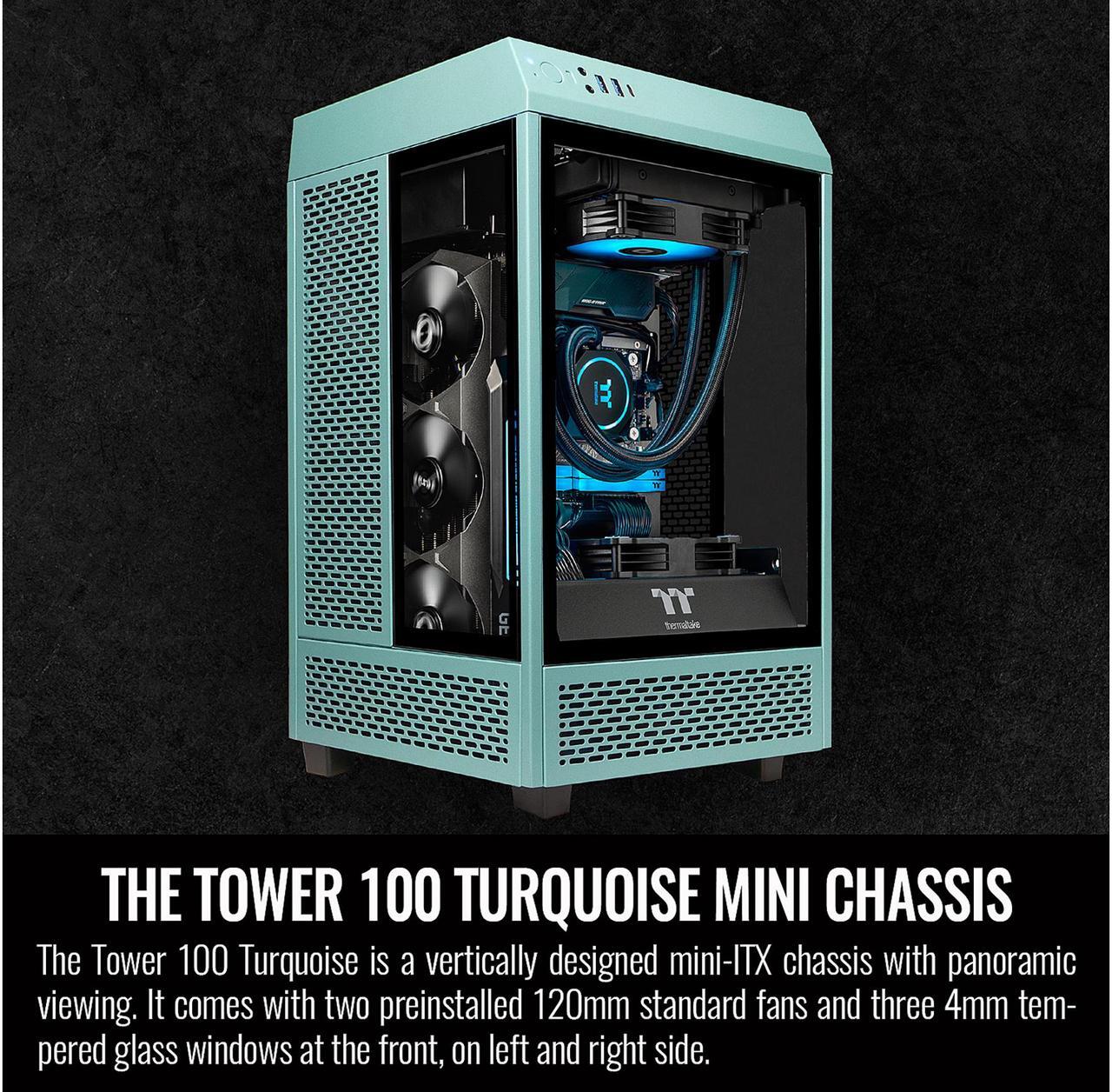 Alt view image 7 of 11 - Thermaltake Tower 100 Turquoise Edition Tempered Glass Type-C (USB 3.2 Gen 2) Mini Tower Computer Chassis Supports Mini-ITX CA-1R3-00SBWN-00