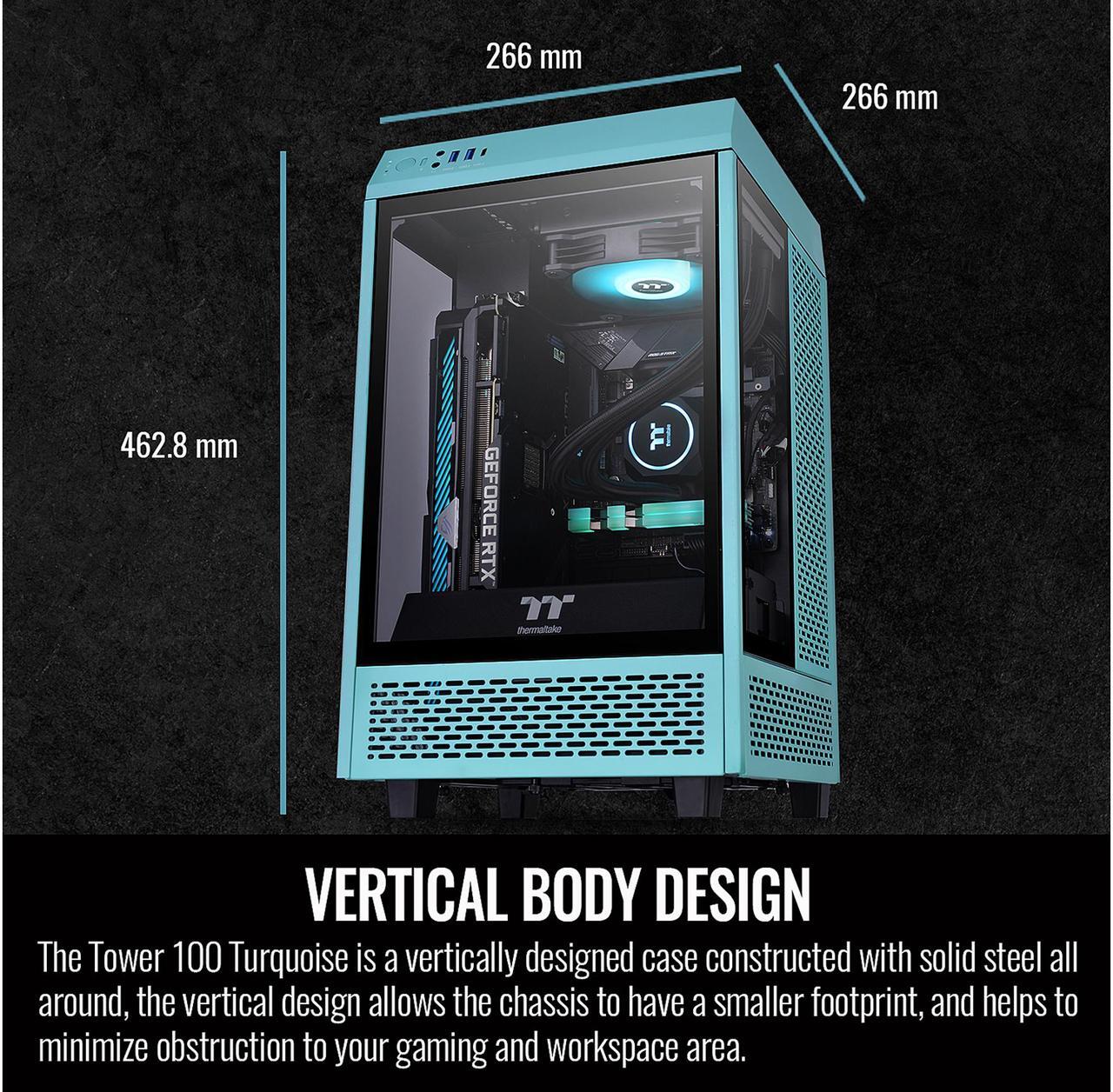 Alt view image 8 of 11 - Thermaltake Tower 100 Turquoise Edition Tempered Glass Type-C (USB 3.2 Gen 2) Mini Tower Computer Chassis Supports Mini-ITX CA-1R3-00SBWN-00