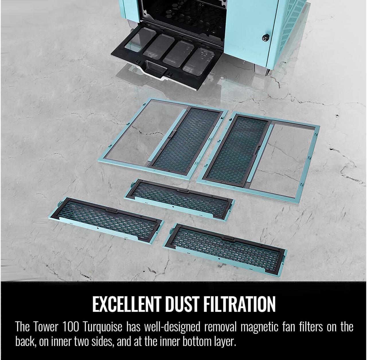 Alt view image 10 of 11 - Thermaltake Tower 100 Turquoise Edition Tempered Glass Type-C (USB 3.2 Gen 2) Mini Tower Computer Chassis Supports Mini-ITX CA-1R3-00SBWN-00