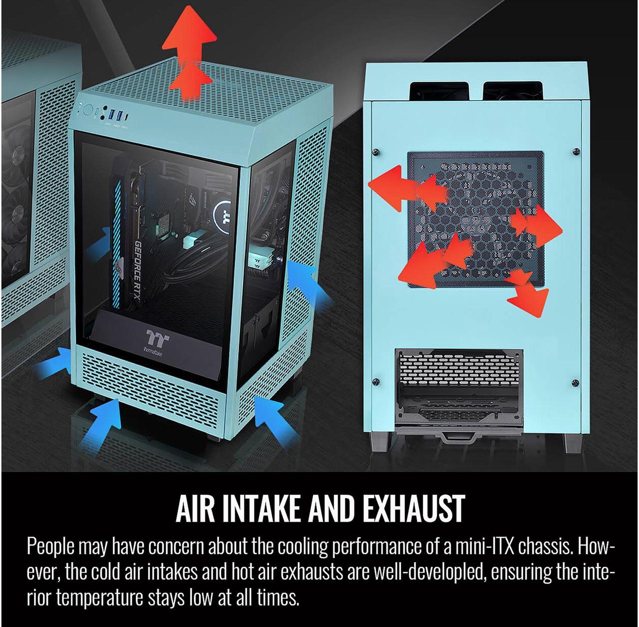 Alt view image 11 of 11 - Thermaltake Tower 100 Turquoise Edition Tempered Glass Type-C (USB 3.2 Gen 2) Mini Tower Computer Chassis Supports Mini-ITX CA-1R3-00SBWN-00